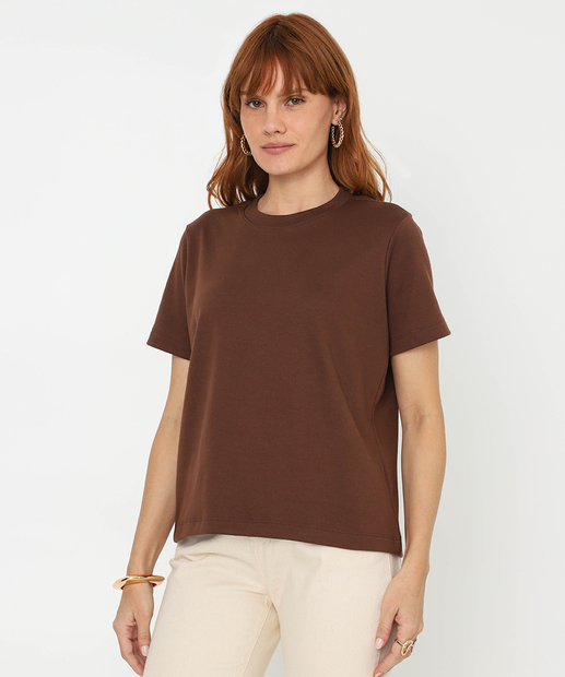 Image_Blusa Feminina Suedine Manga Curta Marisa Marrom