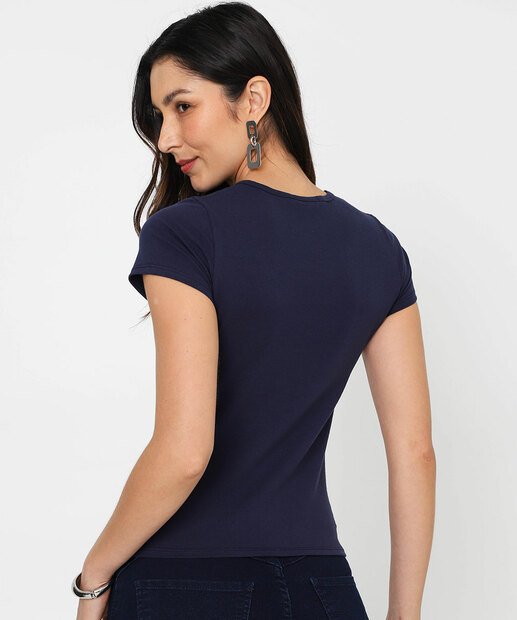 Blusa Feminina Básica Manga Curta Marisa Azul