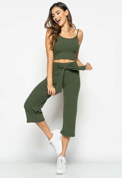 Cropped  Alça Fina Canelado Verde Salvatore Fashion