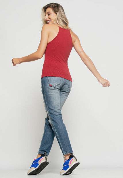 Kit 3 Regatas  Cavada Alcinha Malha Canelada Preta, Vermelha e Mescla