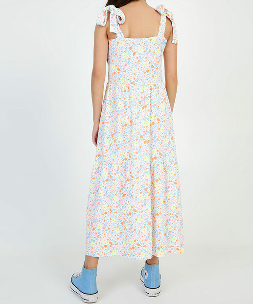 Vestido Juvenil Canelado Floral Amarração Marisa Tam 10 a 16