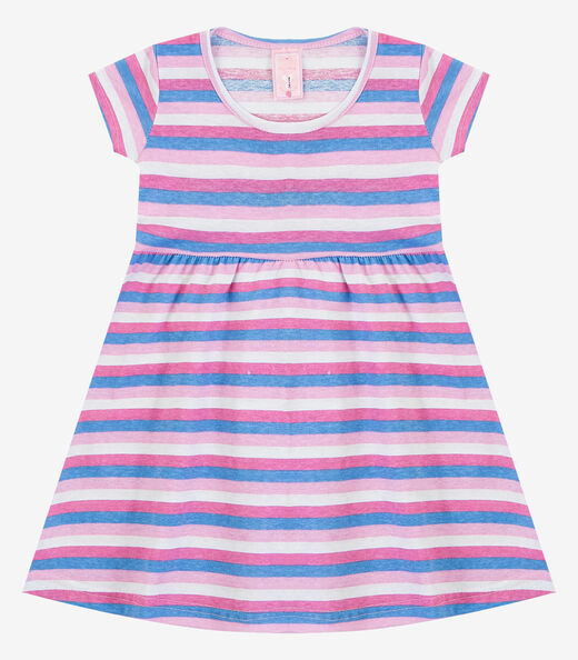 Vestido Infantil Manga Curta Estampado Biju Kids Rosa