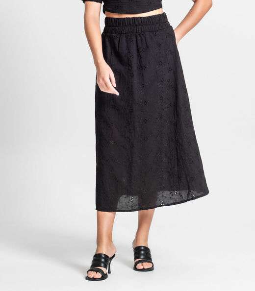 Saia Midi Feminina Em Laise Endless Preto