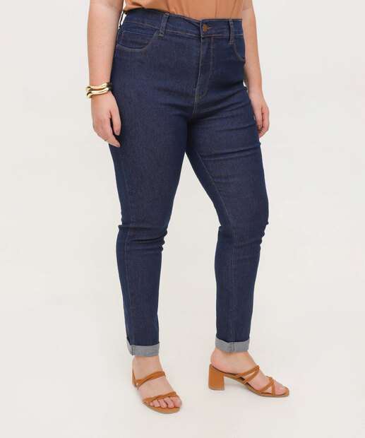 Calça Plus Size Feminina Jeans Skinny Barra Dobrada