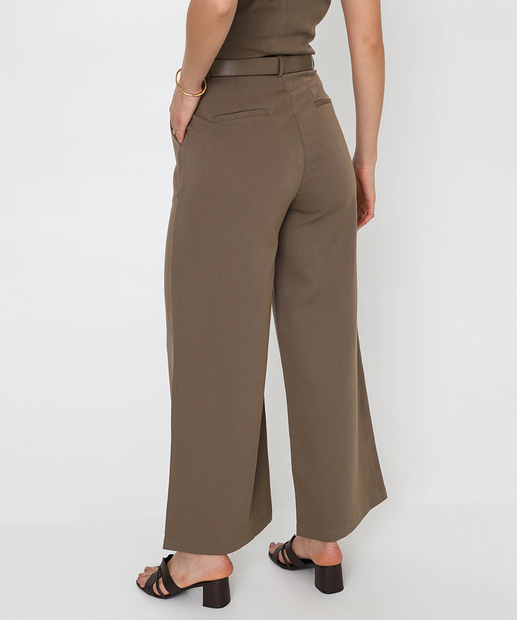 Calça Wide Leg Feminina Bolsos Marisa Marrom