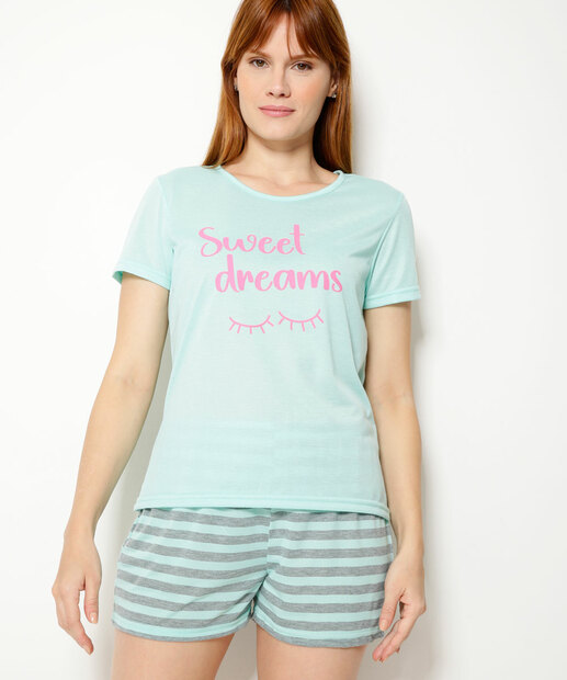 Pijama Feminino Listrado Frase Manga Curta Marisa