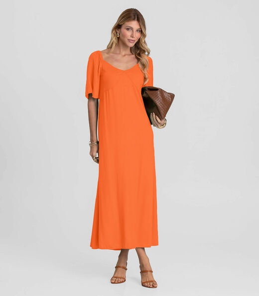 Image_Vestido Feminino Midi Em Viscose Com Manga Curta Dianna Laranja