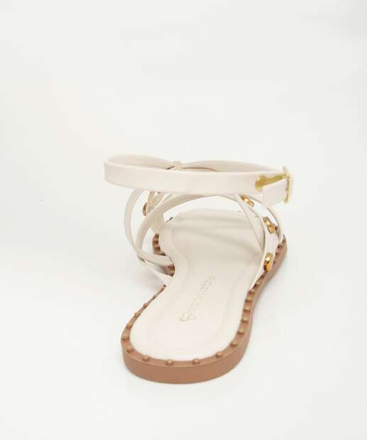 Sandália Feminina Rasteira Tiras Tachas