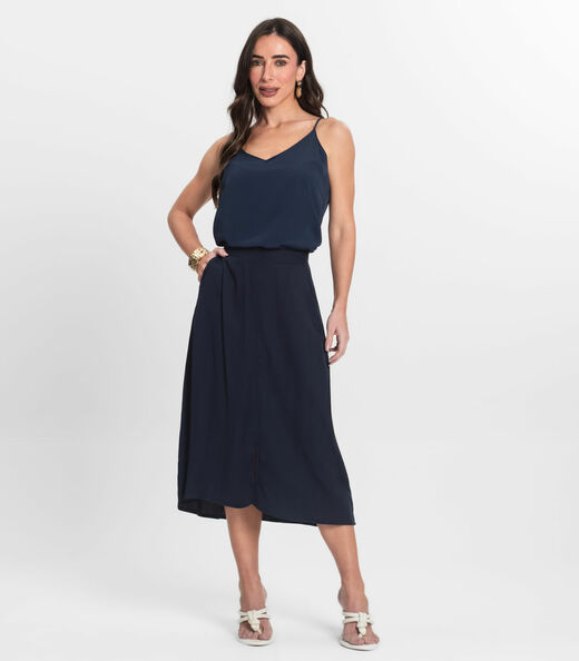 Saia Midi Feminina em Viscose Sarjada Endless Azul