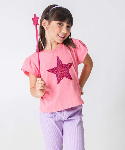 Image_Blusa Infantil Babado Paetê Brinde Marisa Tam 4 a 10 Rosa