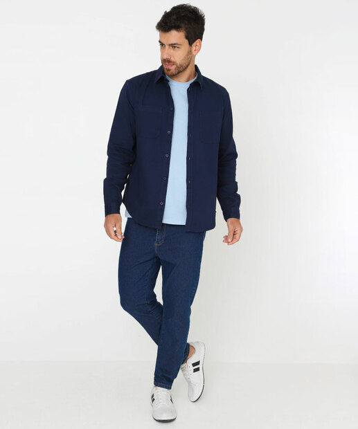 Camisa Masculina Sarja Manga Longa MR Azul 