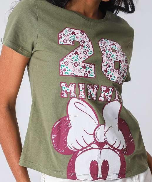 Blusa Feminina Minnie Manga Curta Verde