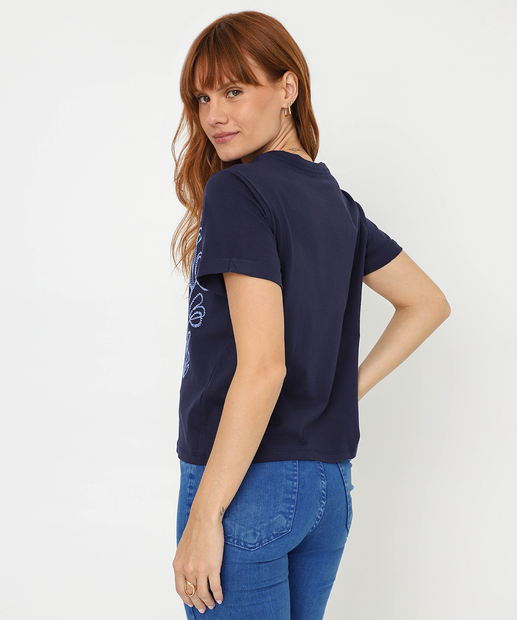 Blusa Feminina Estampa Flores Manga Curta Marisa Azul
