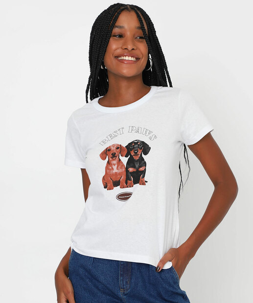 Image_Camiseta Feminina Cachorros Manga Curta Marisa Branco