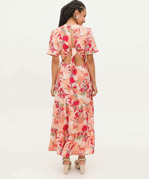 Vestido Feminino Midi Estampa Floral Amarração Marisa