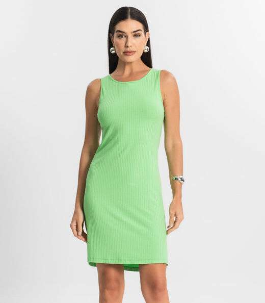 Vestido Curto Em Ribana Canelada Rovitex Verde