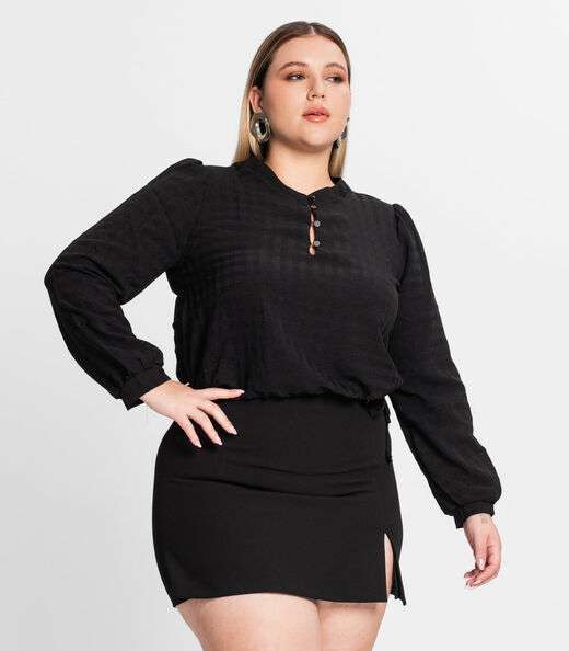 Blusa Plus Size Em Air Flow Xadrez Secret Glam Preto