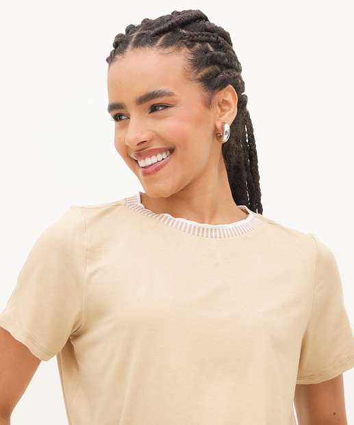 Blusa Feminina Gola Redonda Manga Curta Marisa