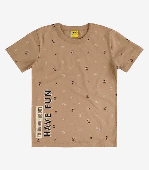 Camiseta Meia Malha Infantil Masculina Rovi Kids Marrom