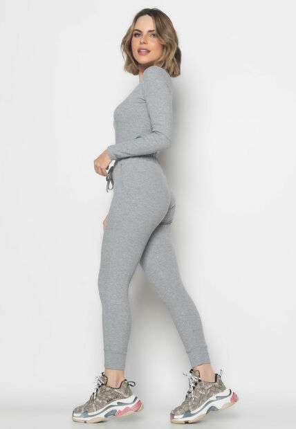 Conjunto  Comfy Com Blusa Manga Longa e Jogger Canelada Mescla Salvatore Fashion