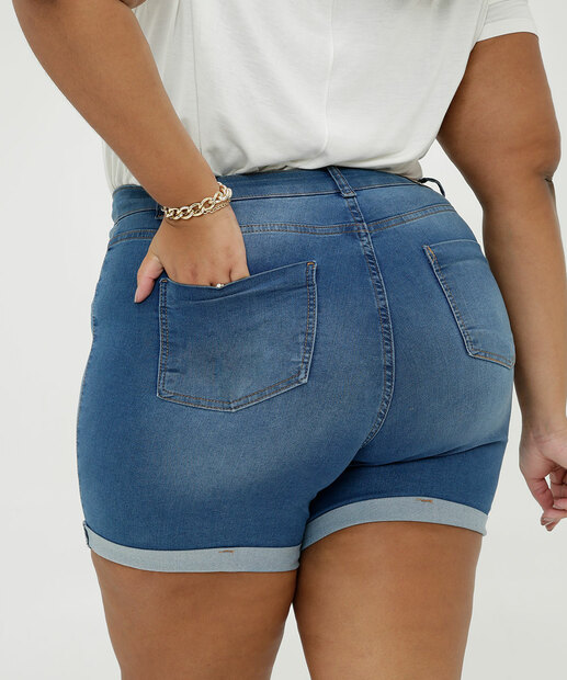 Short Plus Size Feminino Barra Dobrada Ecxo Jeans