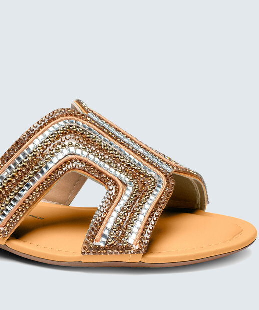 Sandália Rasteira Feminina Strass Dakota 