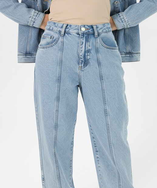 Calça Jeans Barrel Feminina Bolsos Marisa Azul