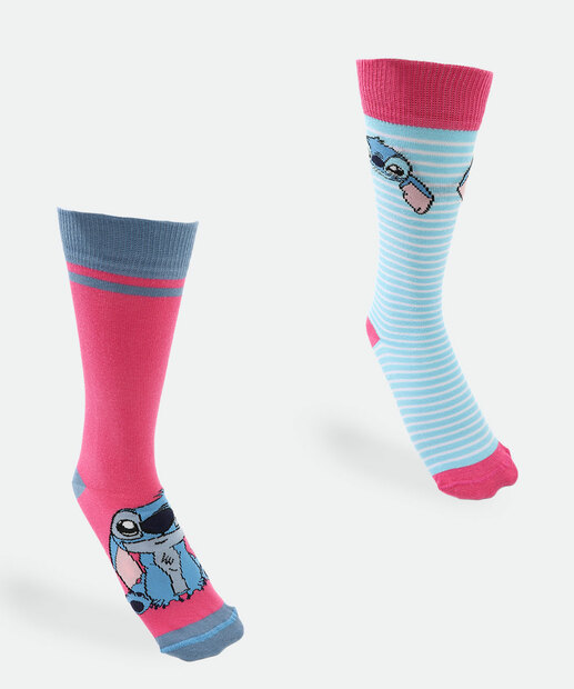 Image_Kit 2 Meias Cano Longo Feminina Stitch Disney Azul