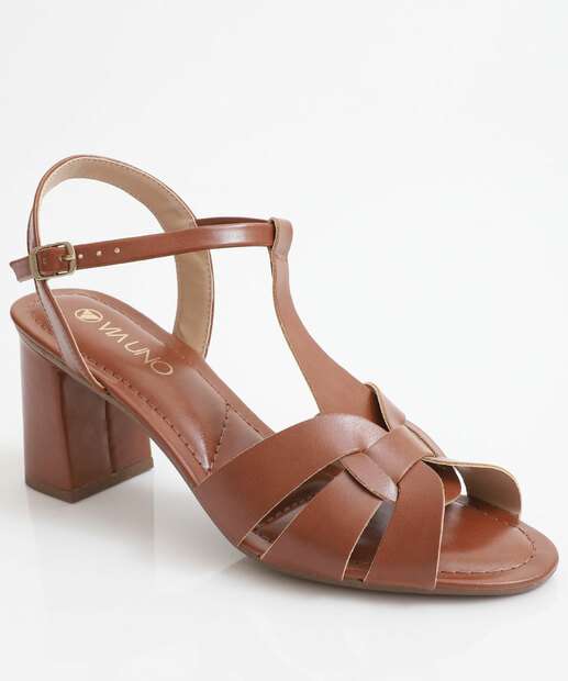 Sandália Feminina Salto Grosso Via Uno Marrom