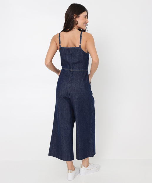 Macacão Feminino Pantacourt Jeans Alças Finas Marisa Azul