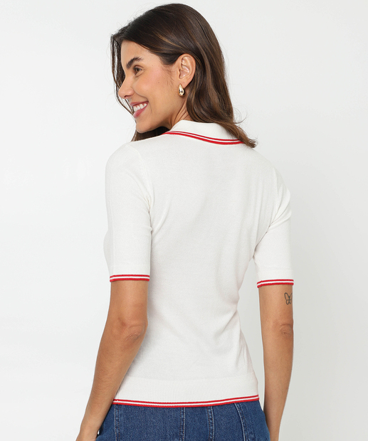 Blusa Feminina Polo Tricô Botões Marisa Off White