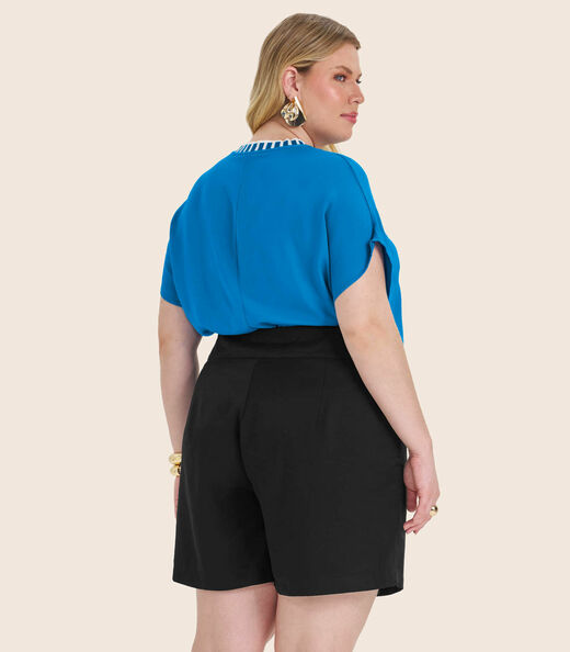 Blusa Feminina Manga Curta em Viscose Secret Glam Azul