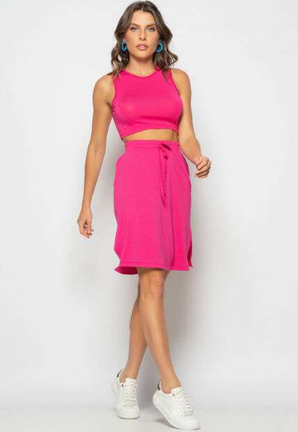 Saia Midi Com Fenda Malha Rosa Salvatore