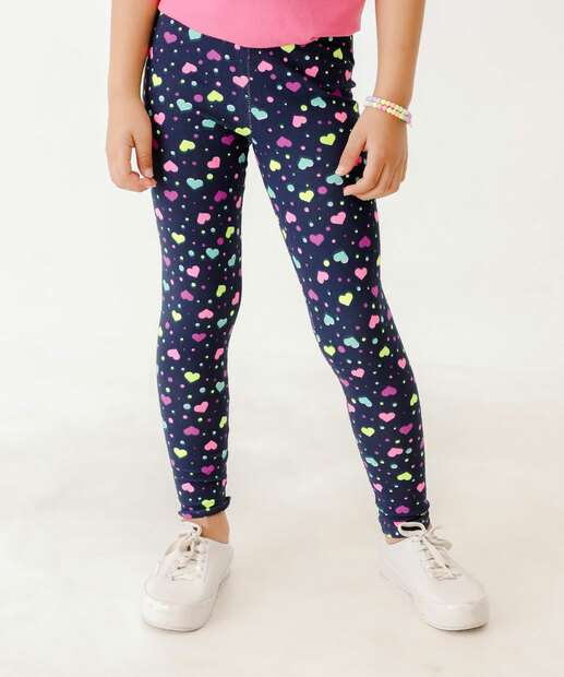 Calça Infantil Legging Coração Neon Marisa Tam 4 a 10