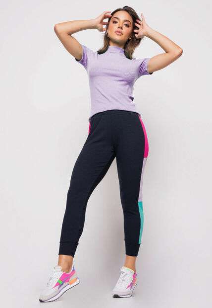 Blusa  Gola Alta Malha Canelada Lilás