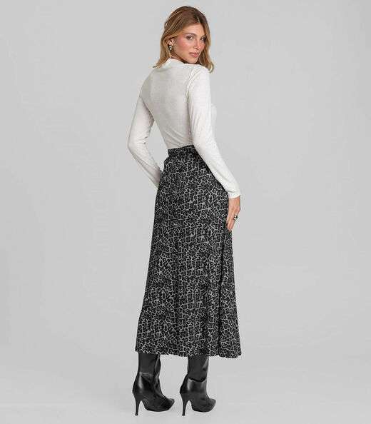 Saia Feminina Midi Evase Dianna Cinza