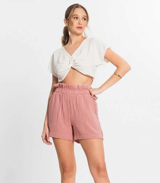 Shorts Feminino Linho Select Rosa