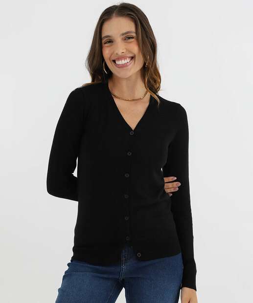 Image_Cardigan Feminino Botões Alongado Marisa Preto