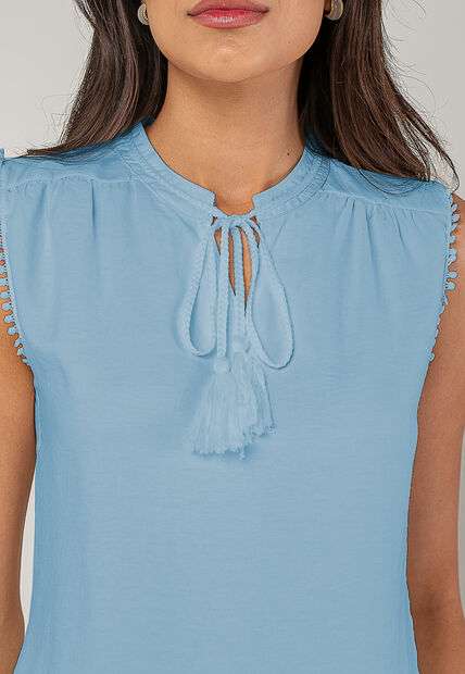 Regata Alfaiataria Com Amarração E Detalhe de Pompons Azul Salvatore