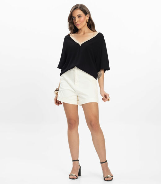 T- shirt em V Feminina Endless Preto