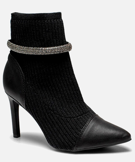 Bota Feminina Cano Curto Salto Fino Strass Dakota
