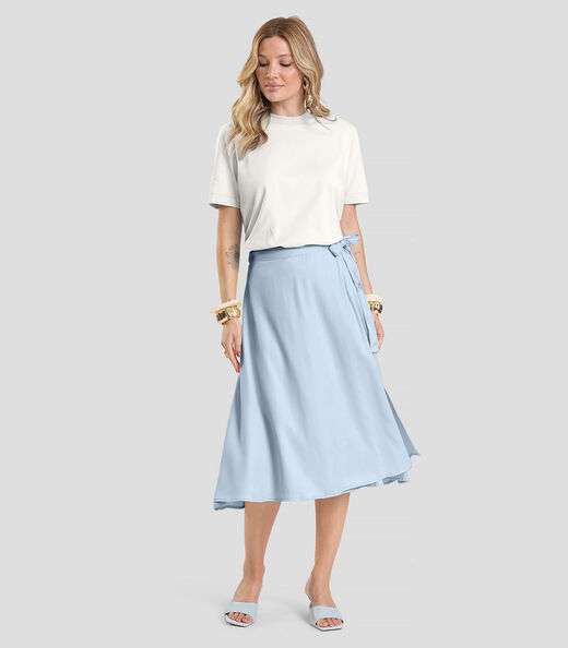 Saia Feminina Midi Envelope Dianna Azul