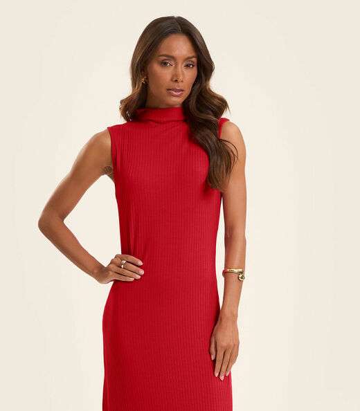 Vestido Midi Ribana Canelada Rovitex Vermelho