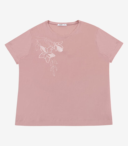 Blusa Feminina Manga Curta Com Bordado Secret Glam Rosa