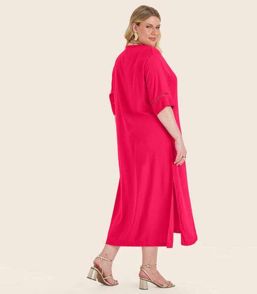 Vestido Manga Curta em Viscose Secret Glam Vermelho