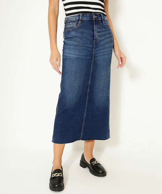 Saia Midi Feminina Fenda Marisa