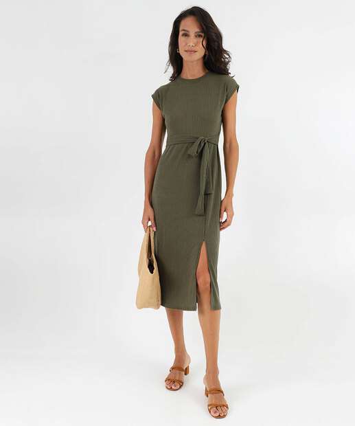 Image_Vestido Feminino Canelado Amarração Fenda Marisa Verde