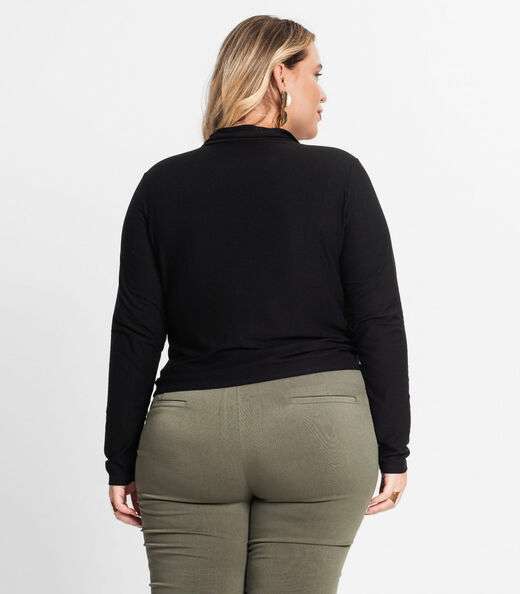 Camisa Feminina Plus Size Em Viscose Secret Glam Preto