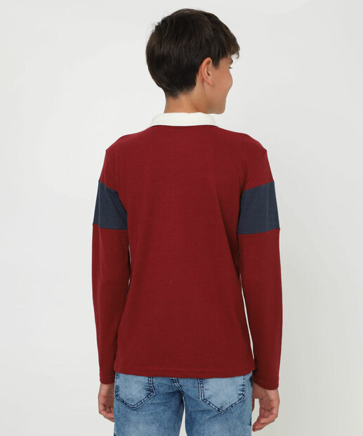 Camisa Polo Juvenil Manga Longa Marisa Tam 10 a 16 Vermelho