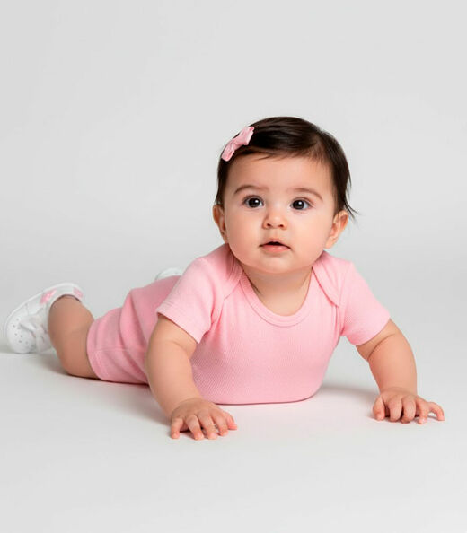 Kit Body Bebê Curto Canelado 2 Peças Select Rosa